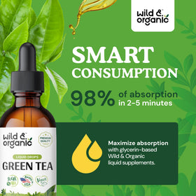 Flacon d'extrait de thé vert Wild & Organic avec étiquette