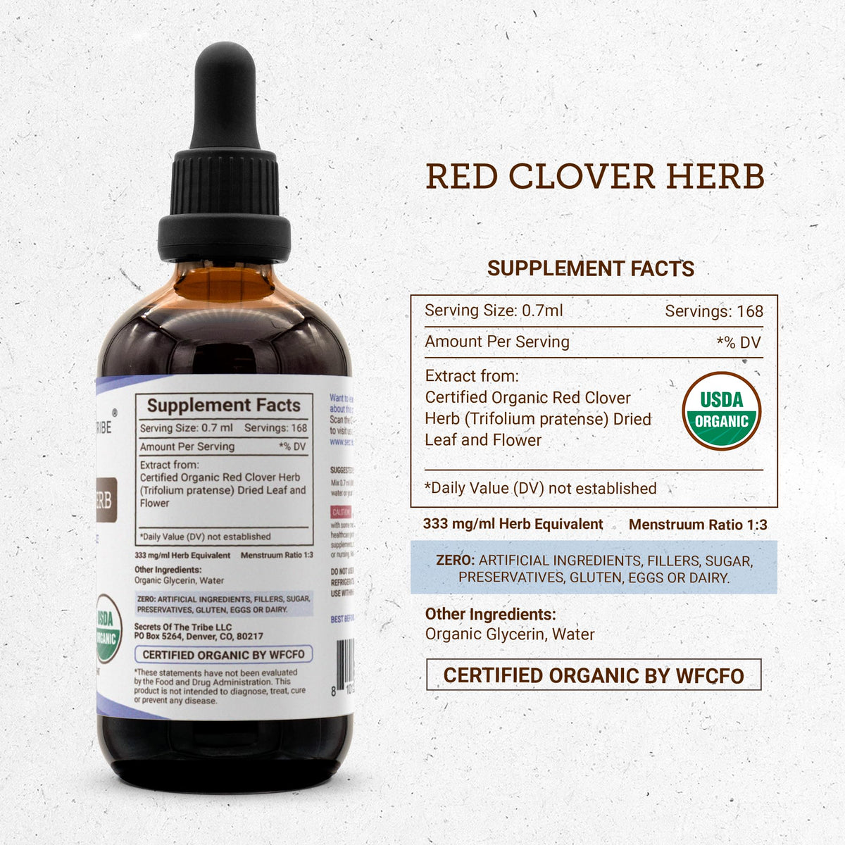 Flacon d'extrait de trèfle rouge bio avec goutte à goutte