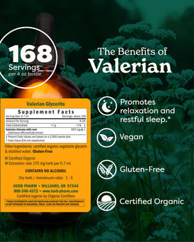 Flacon d'extrait de valériane Herb Pharm avec étiquette bio