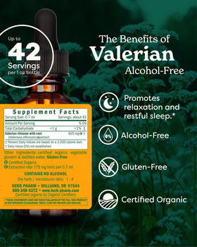 Flacon d'extrait de valériane Herb Pharm avec goutte à goutte