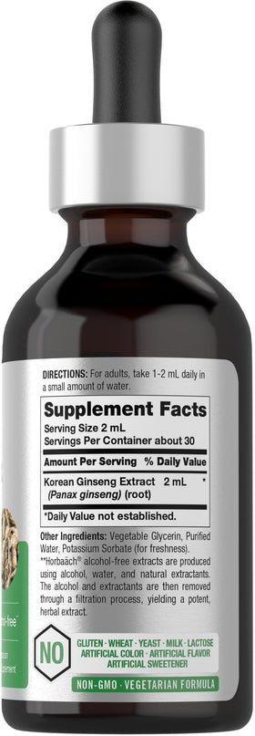 Flacon d'extrait liquide de ginseng rouge coréen Horbäach 60 ml, étiquette