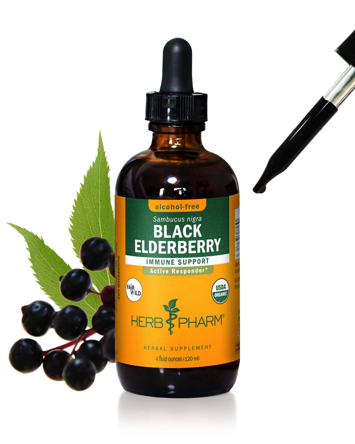 Flacon d'extrait liquide de sureau noir bio Herb Pharm 120 ml