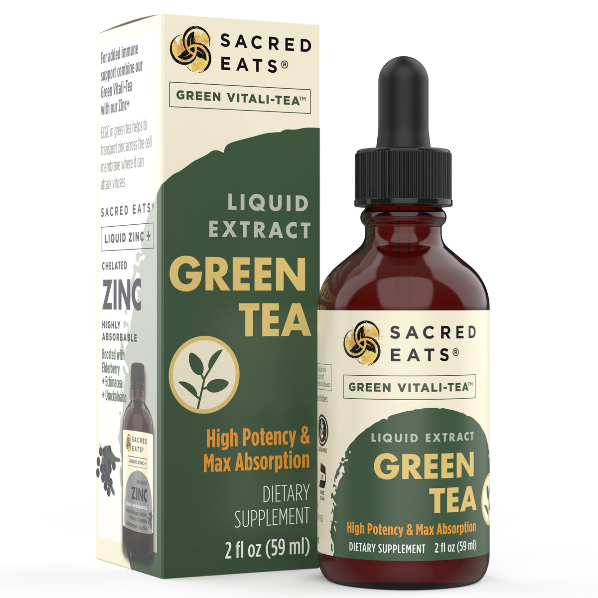Flacon d'extrait liquide de thé vert Sacred Eats 120g vue avant