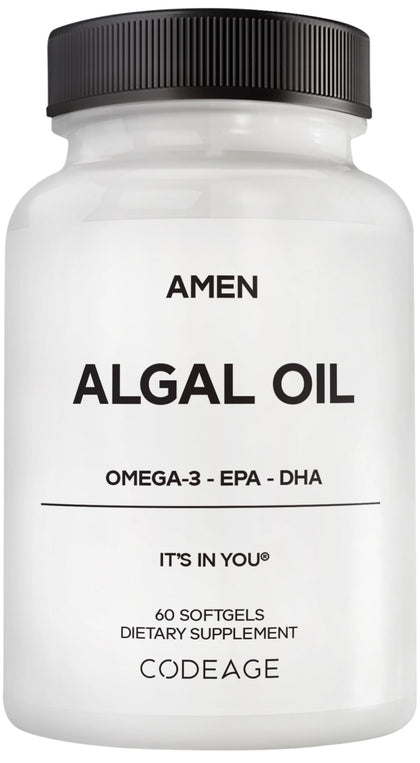 Flacon d'huile d'algue Amen Omega-3 1000 mg vue de face