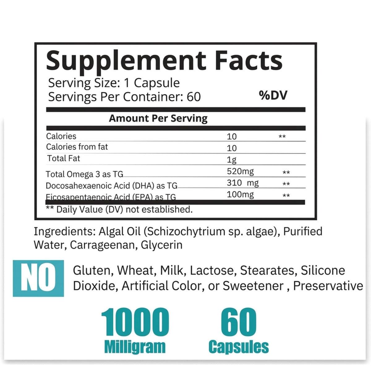 Flacon d'huile d'algue Omega 3 Vegan sur un fond neutre