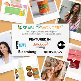 Flacon d'huile d'argousier bio SEABUCKWONDERS ouvert avec gélules visibles