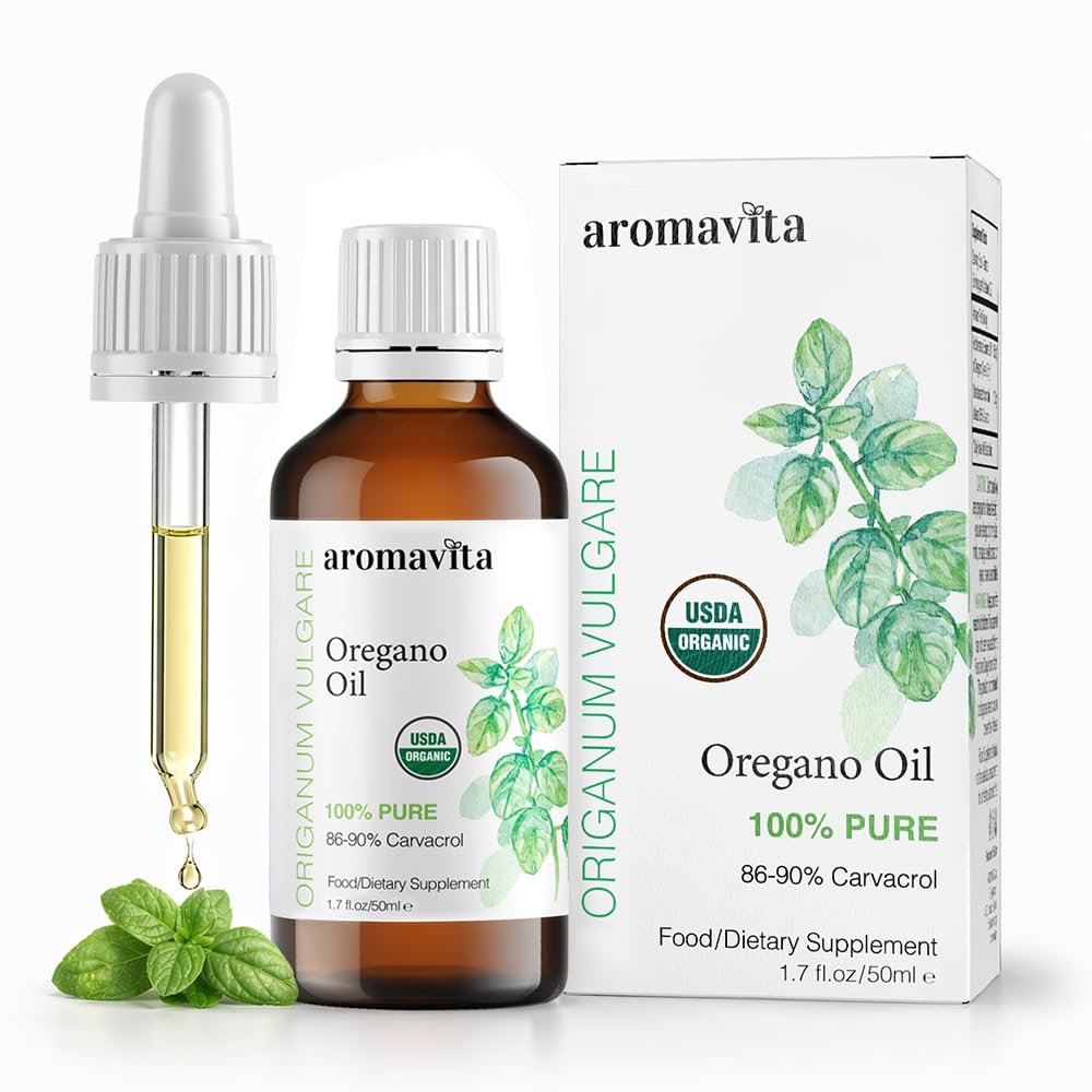 Flacon d'huile d'origan AROMAVITA 50 ml avec étiquette