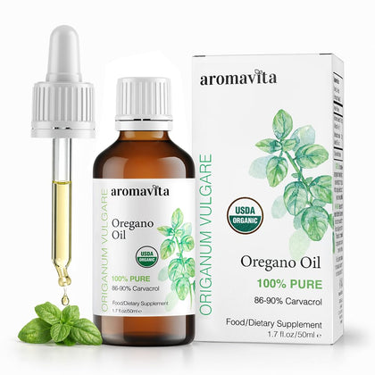 Flacon d'huile d'origan AROMAVITA 50 ml avec étiquette