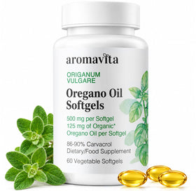 Flacon d'huile d'origan bio AROMAVITA avec 60 gélules végétales