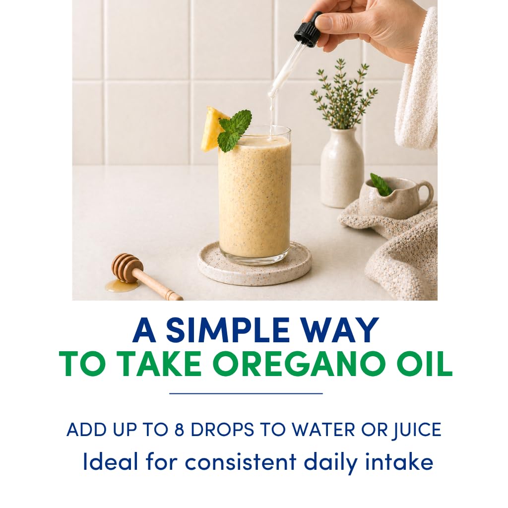 Flacon d'huile d'origan bio AROMAVITA sur une table en bois