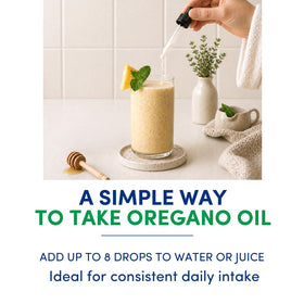 Flacon d'huile d'origan bio AROMAVITA sur une table en bois