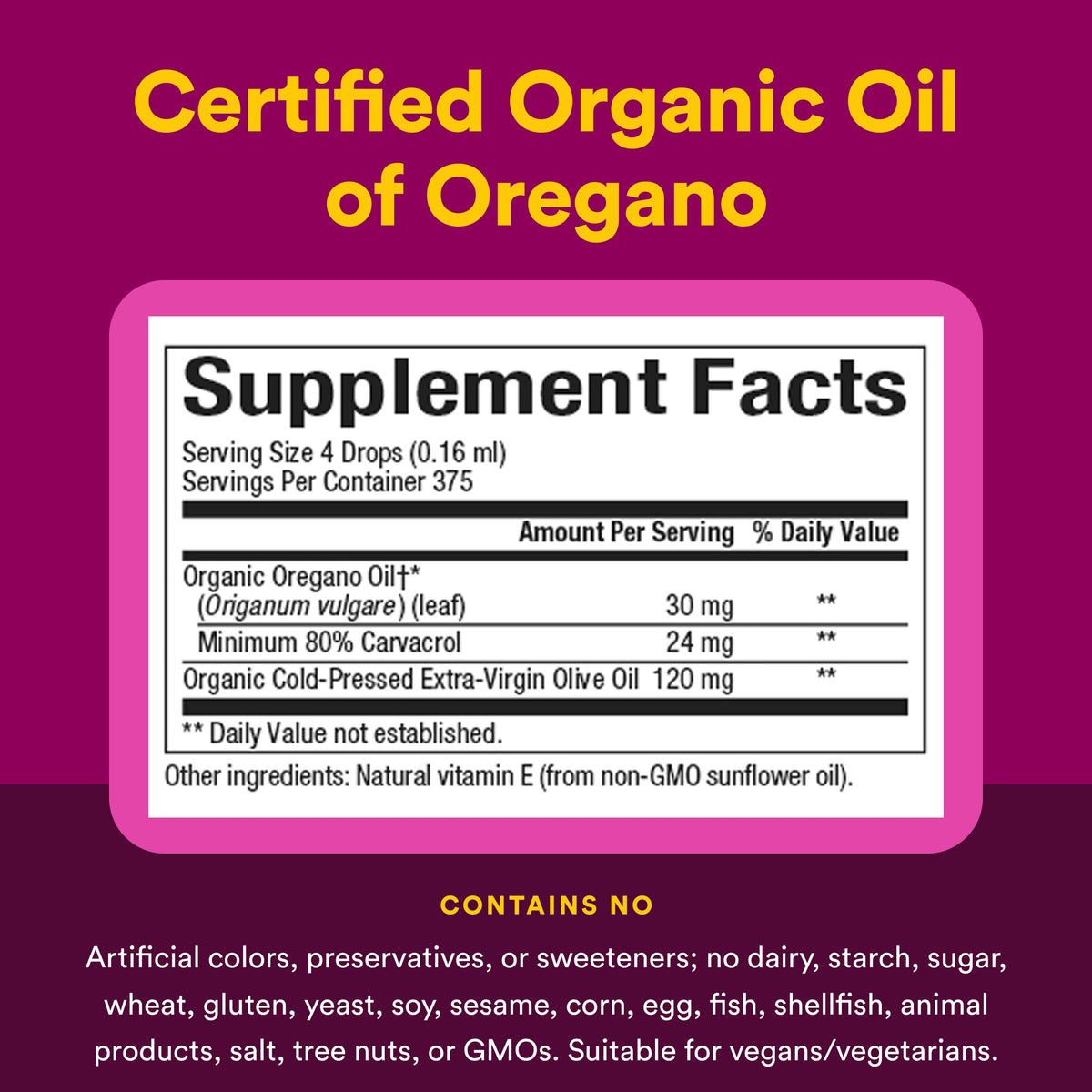 Flacon d'huile d'origan bio Natural Factors sur un fond naturel
