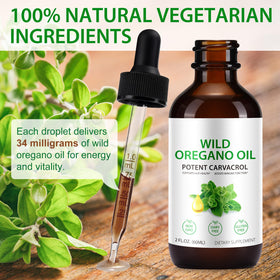 Flacon d'huile d'origan bio Ruduwu avec ingrédients visibles