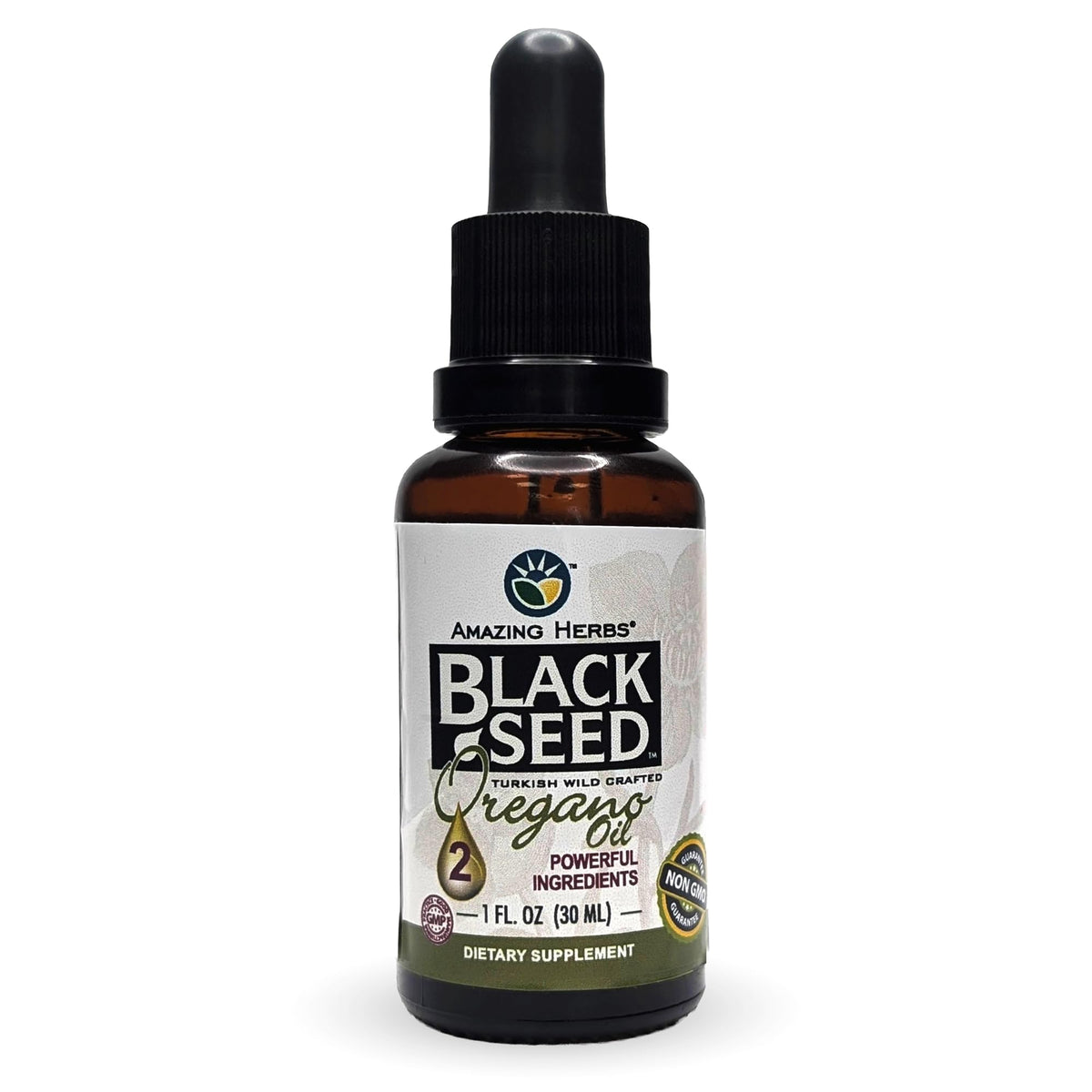 Flacon d'huile d'origan et d'huile de graines noires Amazing Herbs 30 ml