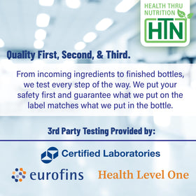 Flacon d'huile d'origan Health Thru Nutrition ouvert montrant les gélules