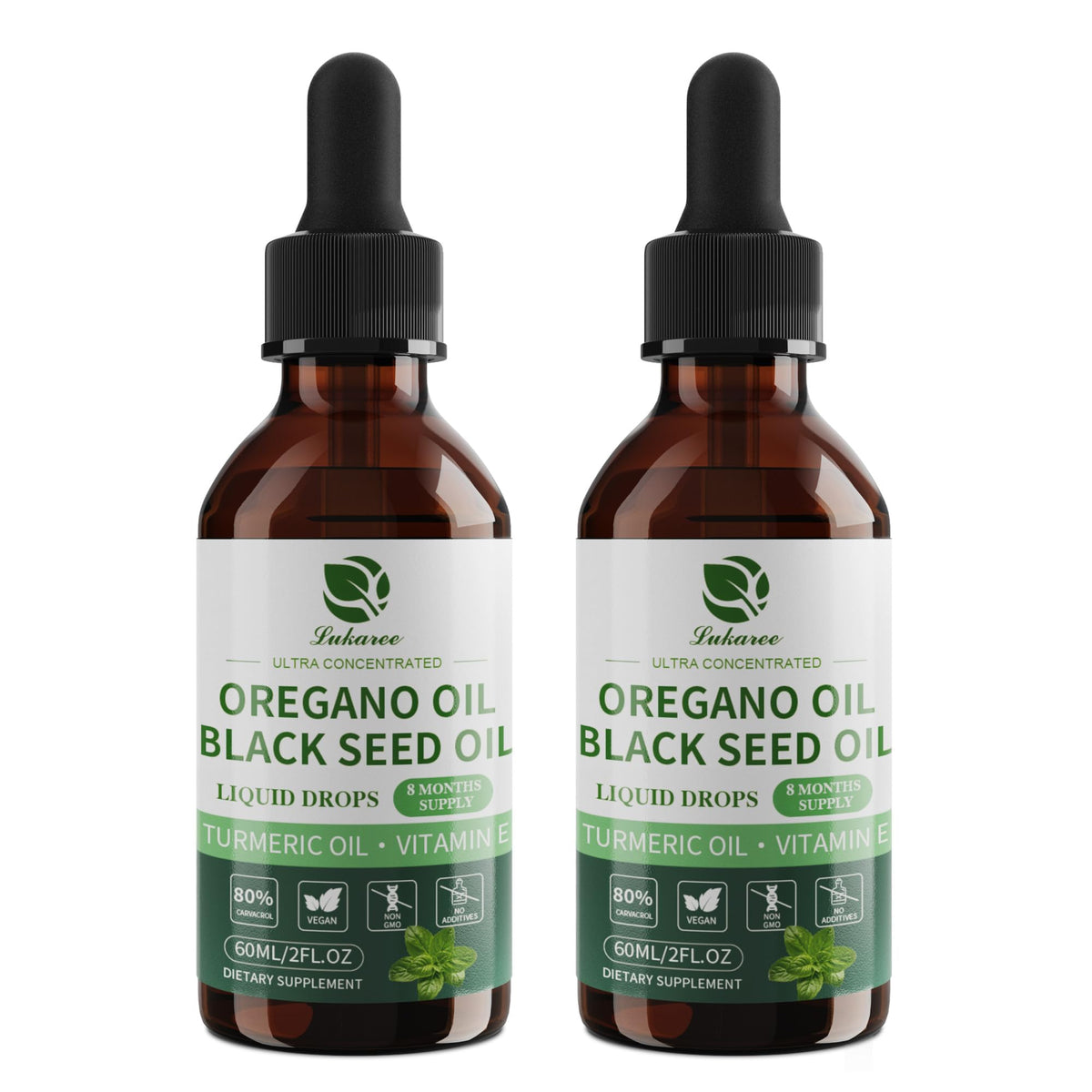 Flacon d'huile d'origan Lukaree 60 ml avec étiquette