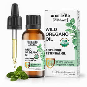 Flacon d'huile d'origan sauvage bio AROMAVITA 30ml vue de face