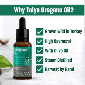 Flacon d'huile d'origan TALYA sur fond naturel