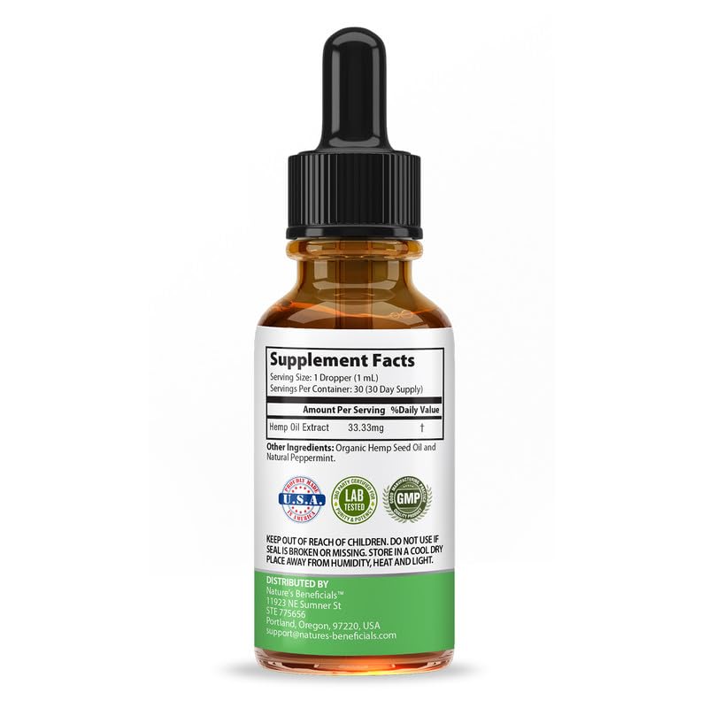 Flacon d'huile de chanvre bio NATURE'S BENEFICIALS avec goutte à goutte