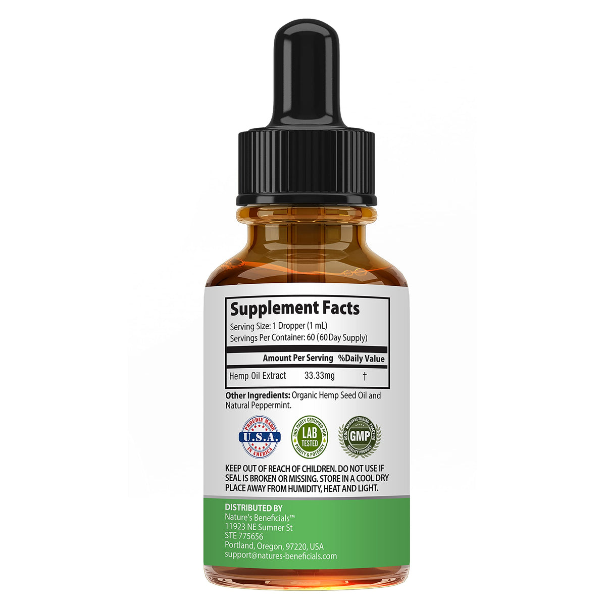 Flacon d'huile de chanvre bio NATURE'S BENEFICIALS avec menthe naturelle