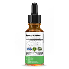 Flacon d'huile de chanvre bio NATURE'S BENEFICIALS sur surface en bois