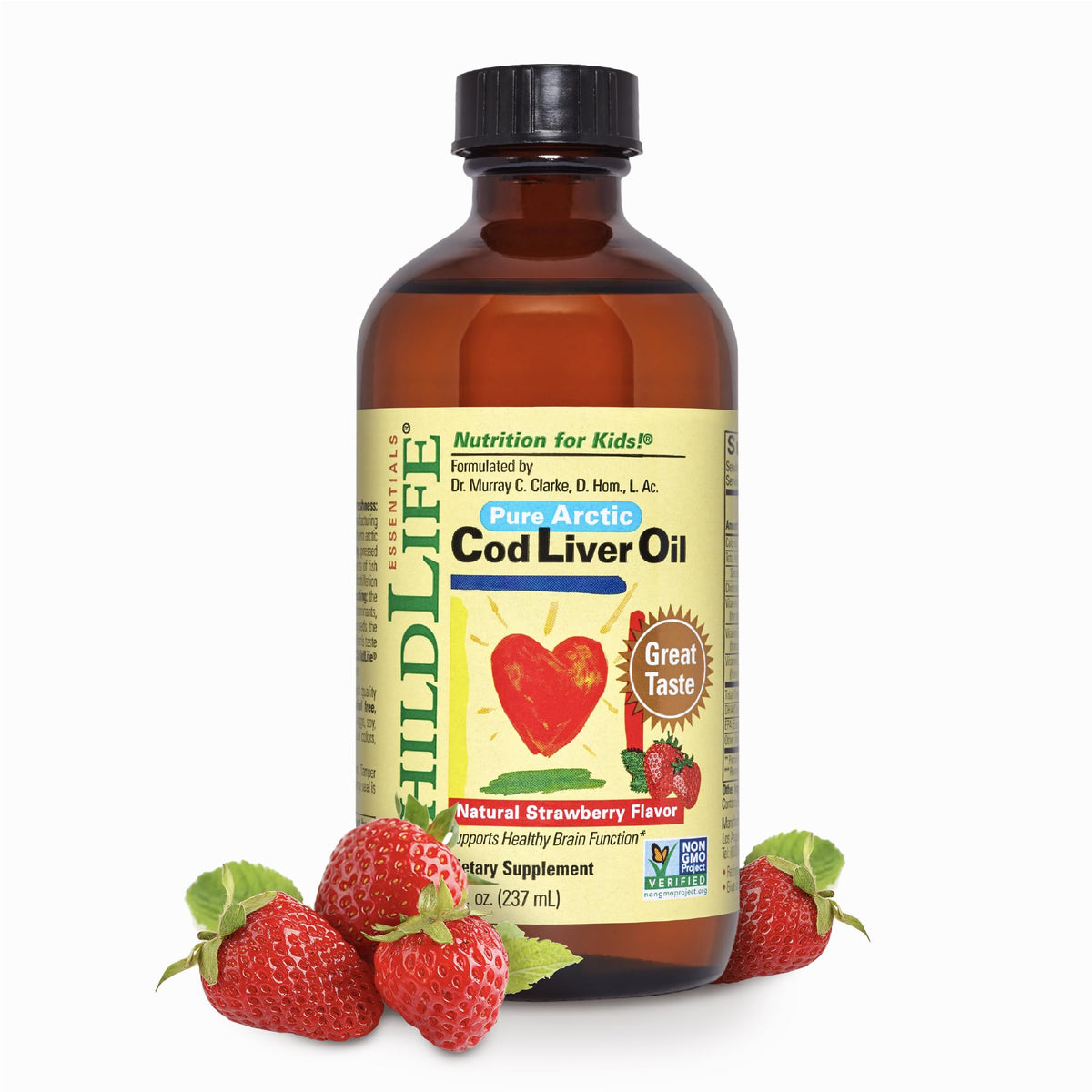 Flacon d'huile de foie de morue CHILDLIFE ESSENTIALS 240 ml goût fraise