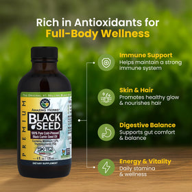 Flacon d'huile de graines noires Amazing Herbs sur fond blanc