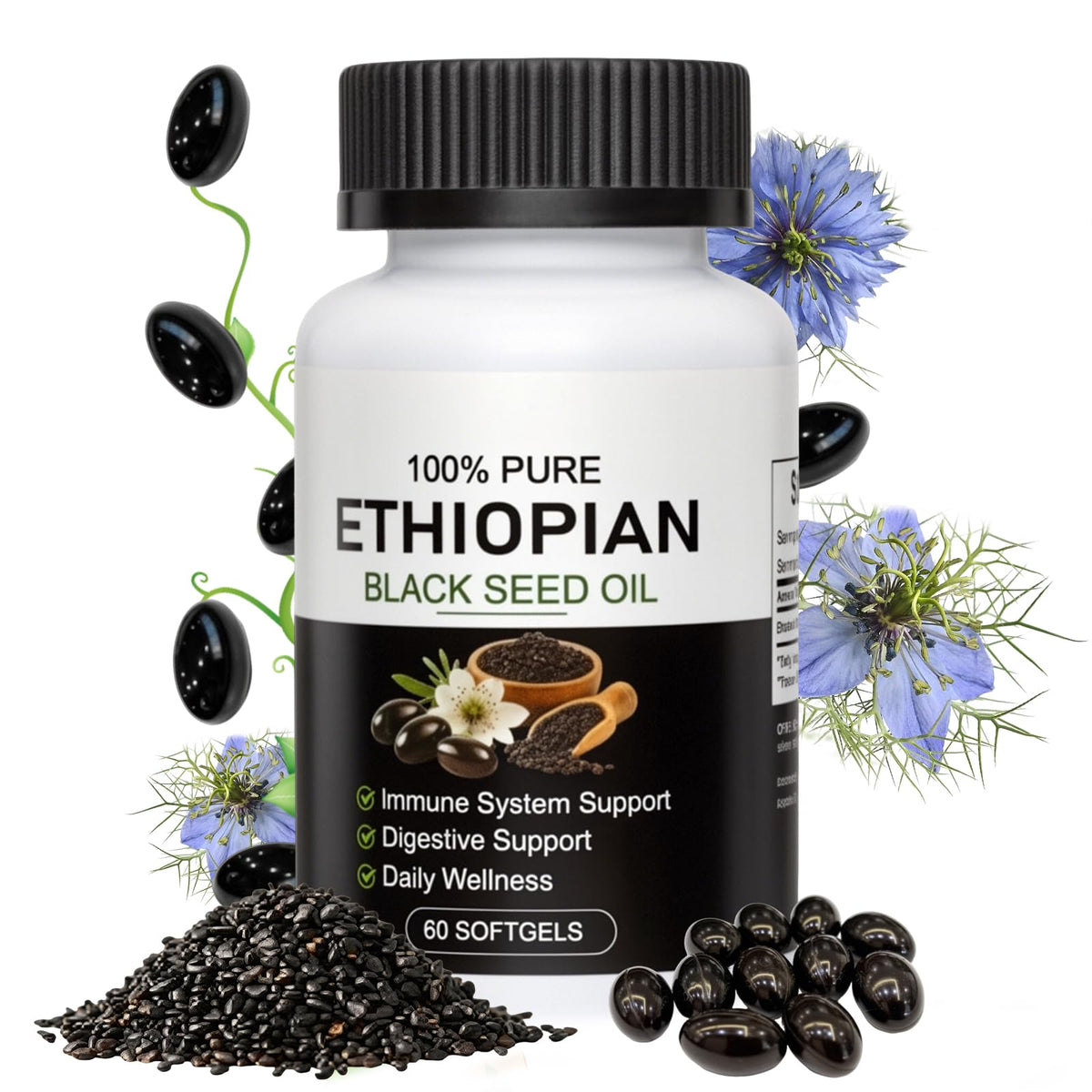 Flacon d'huile de graines noires éthiopiennes Aaenouicfs de 60 capsules