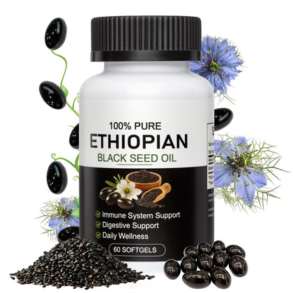 Flacon d'huile de graines noires éthiopiennes Aaenouicfs de 60 capsules