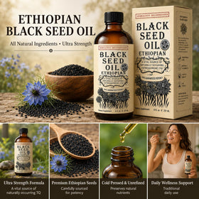 Flacon d'huile de graines noires Herbal Organic Works avec étiquette