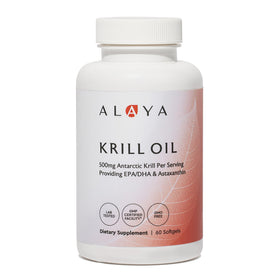 Flacon d'huile de krill Alaya Naturals 500mg avec 60 capsules