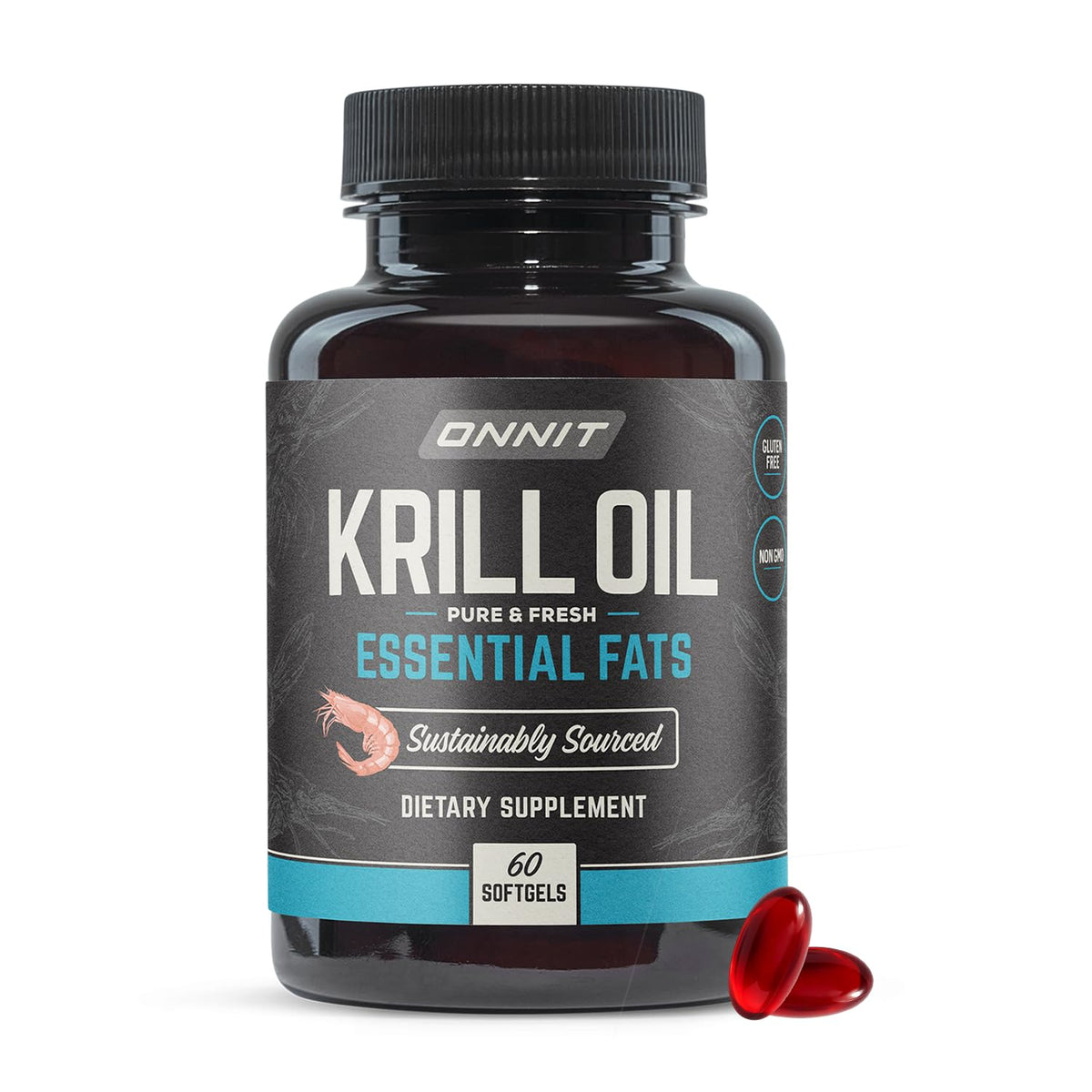 Flacon d'huile de krill Antarctique ONNIT 1000mg, 60 gélules