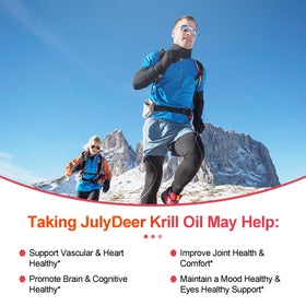 Flacon d'huile de krill JulyDeer avec capsules à côté