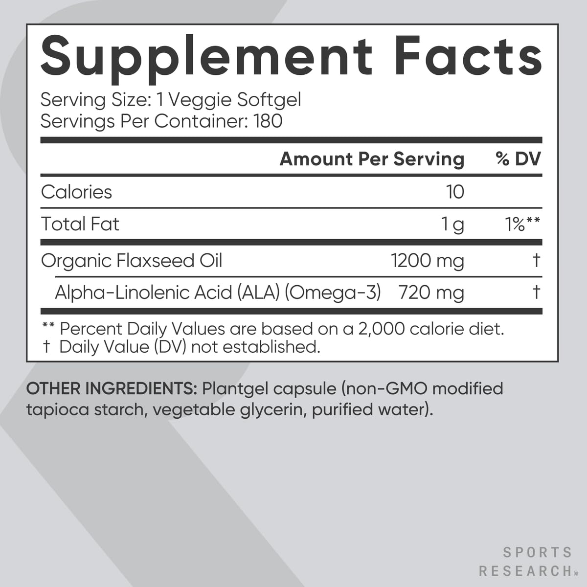 Flacon d'huile de lin Vegan Sports Research avec label
