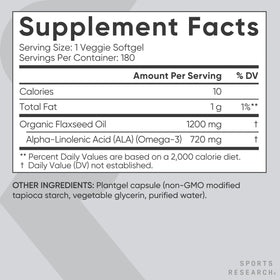 Flacon d'huile de lin Vegan Sports Research avec label