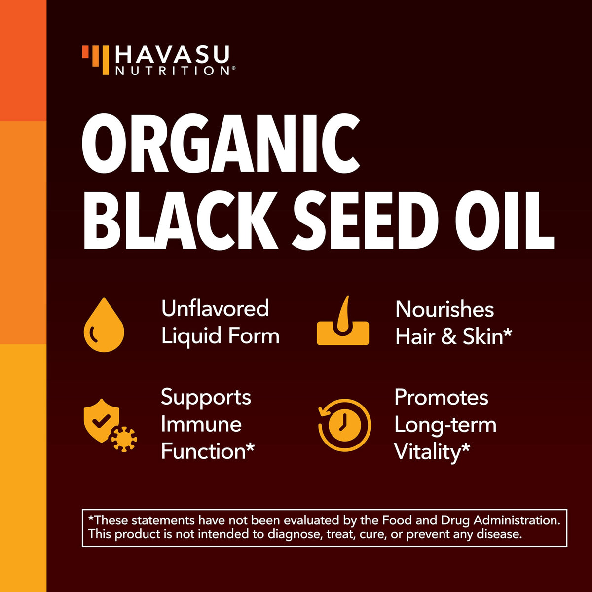 Flacon d'huile de nigelle bio HAVASU NUTRITION avec étiquette