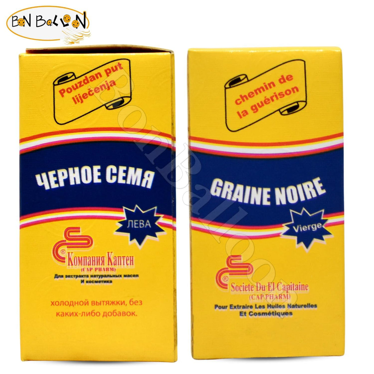 Flacon d'huile de nigelle vierge Elcaptain avec étiquette visible