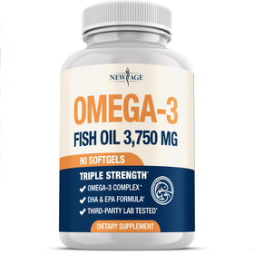 Flacon d'huile de poisson NEW AGE Omega 3 3750 mg vue avant