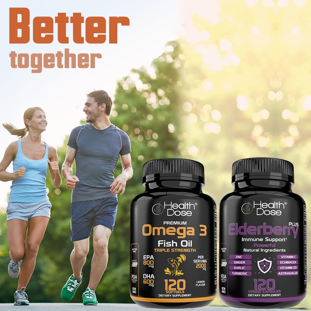 Flacon d'huile de poisson Omega 3 Health Dose ouvert avec gélules