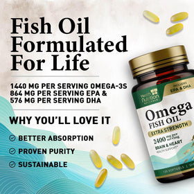 Flacon d'huile de poisson Omega 3 ouvert avec gélules à l'intérieur