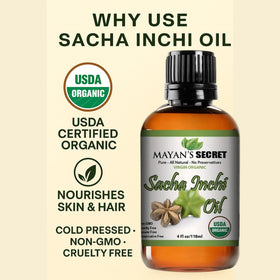 Flacon d'huile de sacha inchi bio avec un fond naturel