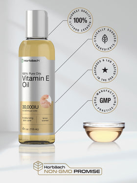 Flacon d'huile de vitamine E ouvert avec texture
