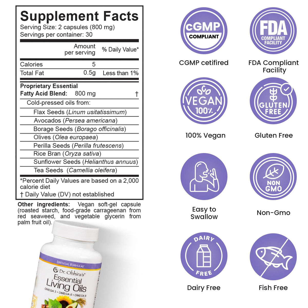 Flacon d'Huile Essentielle Végétale Omega 3-6-9 avec des ingrédients naturels