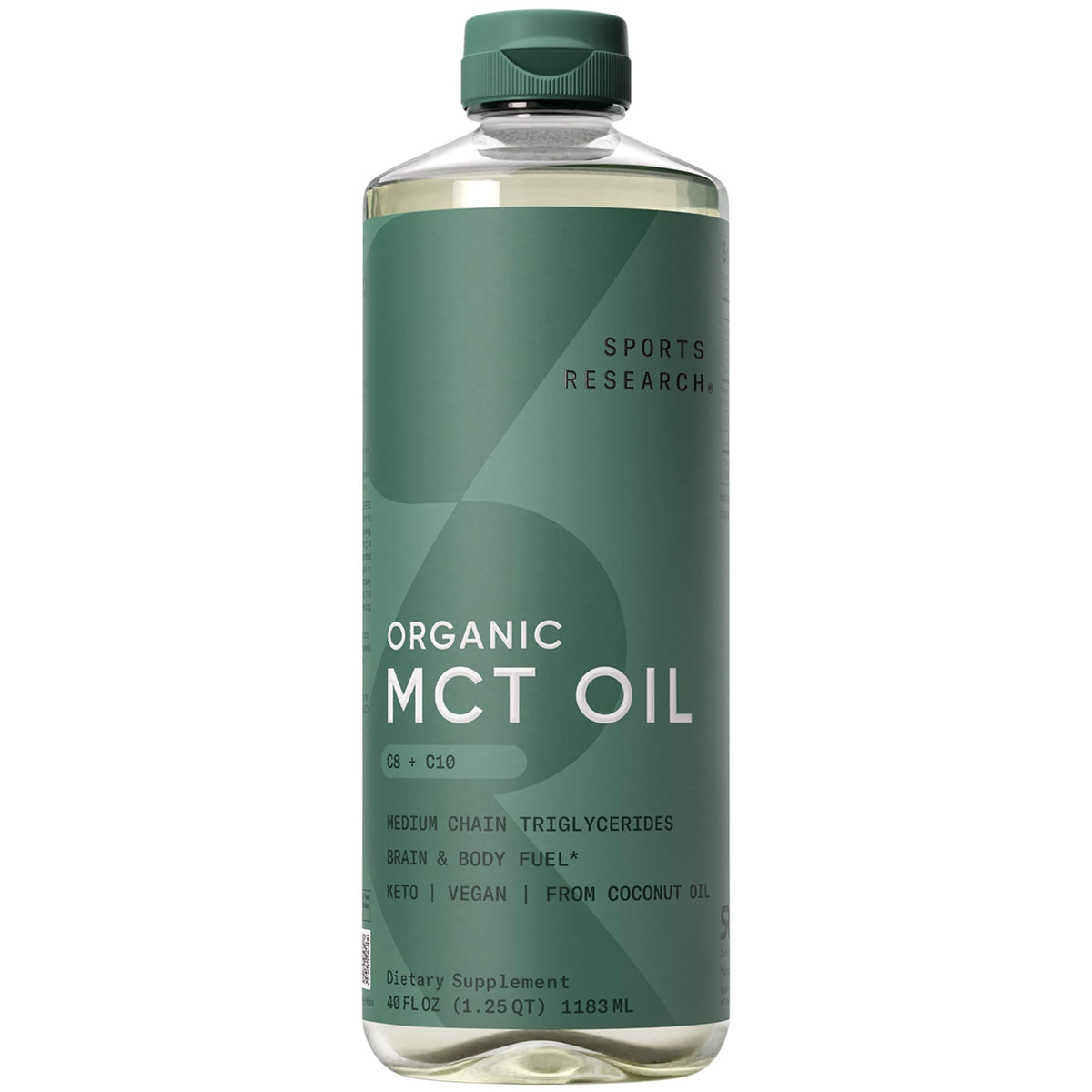Flacon d'huile MCT Bio C8+C10 Sports Research 1,18L vue de face