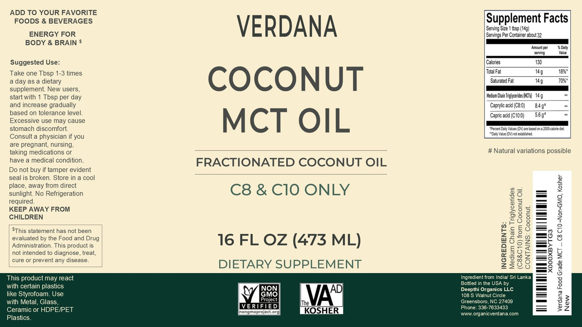 Flacon d'huile MCT Verdana 100% coco avec dosage