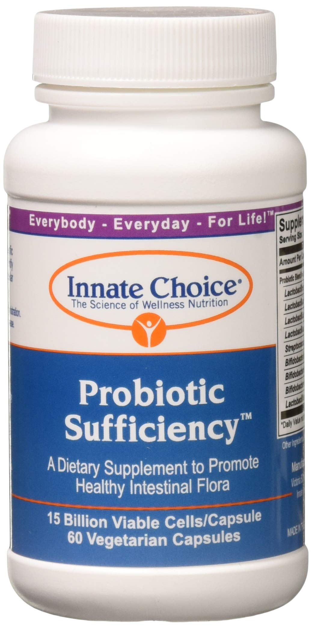 Flacon d'Innate Choice Probiotic Sufficiency 60 capsules végétariennes