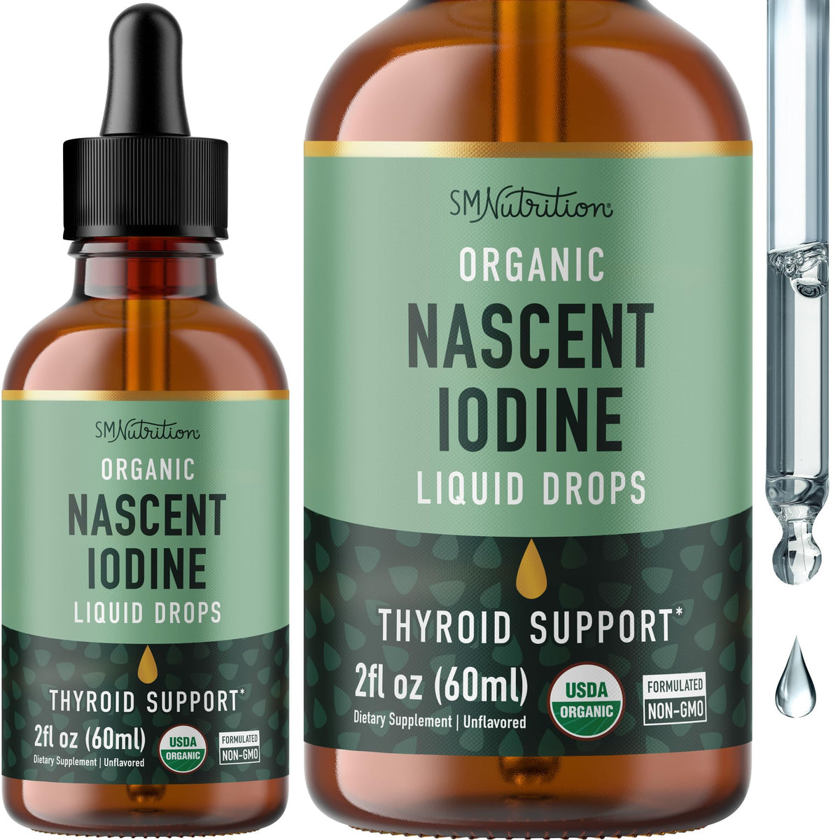 Flacon d'iode liquide bio SMNutrition 60 ml avec étiquette