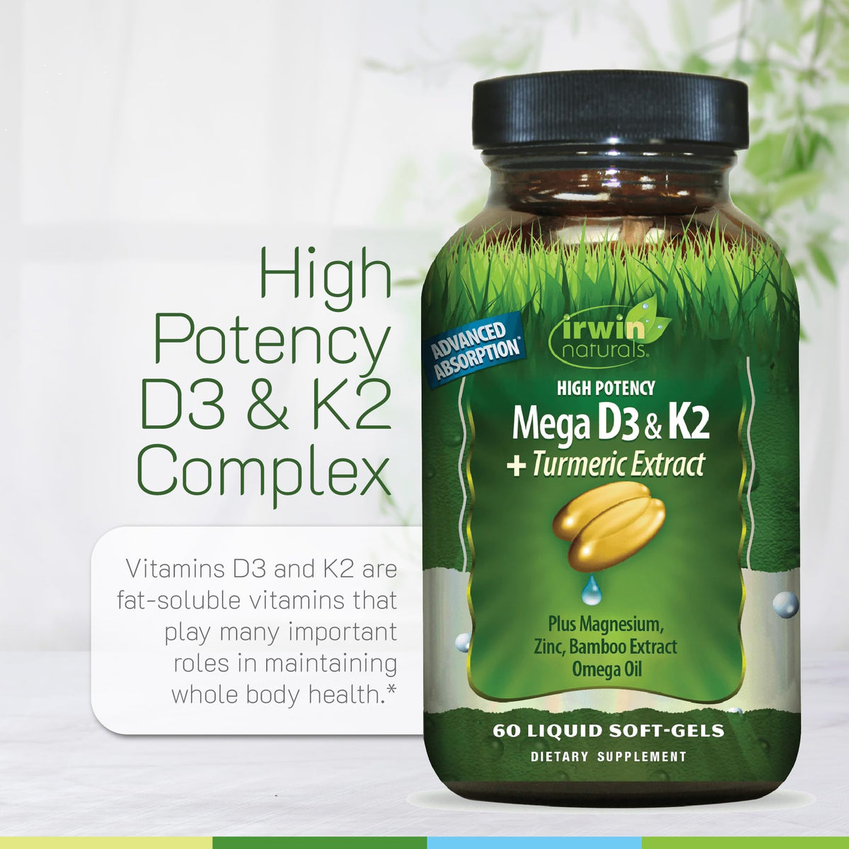 Flacon d'Irwin Naturals Mega D3 & K2 avec dosette
