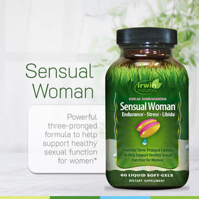 Flacon d'Irwin Naturals Sensual Woman avec étiquette visible