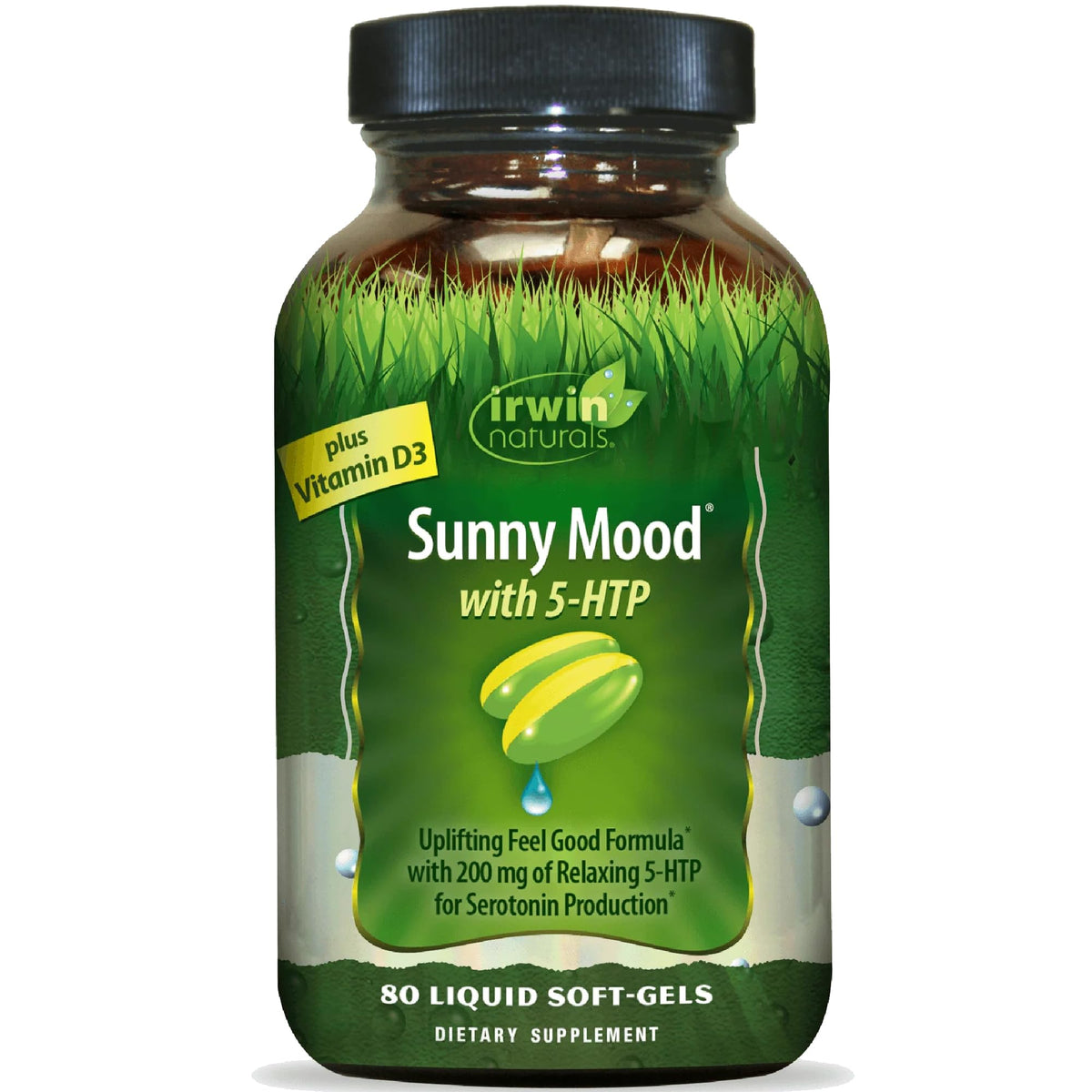 Flacon d'Irwin Naturals Sunny Mood 5-HTP 80 capsules, vue de face